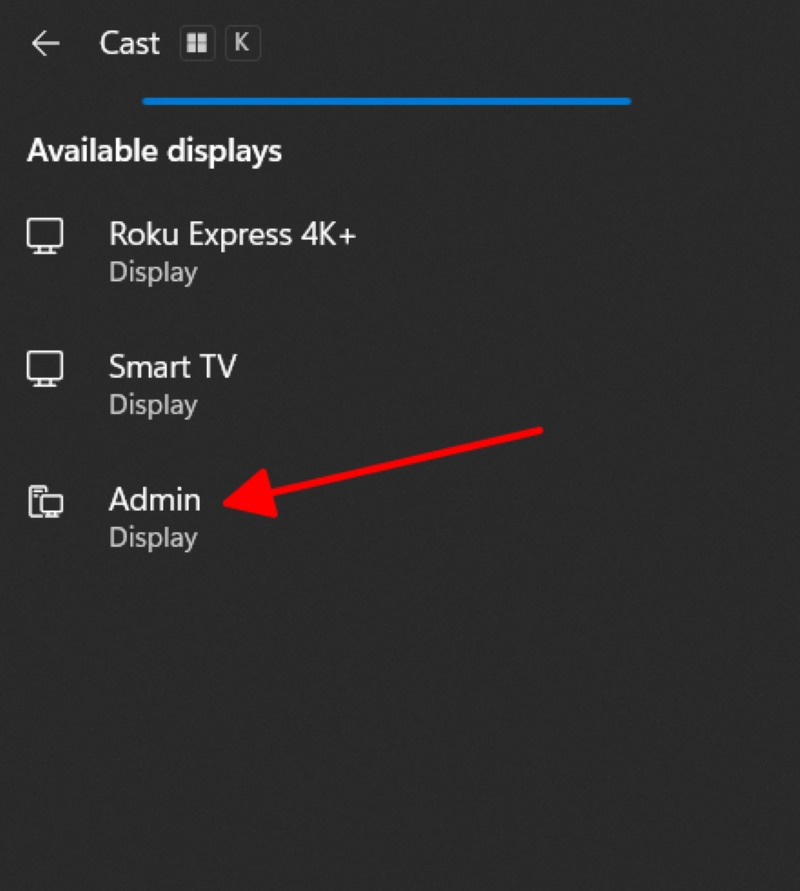 select Admin Display in Windows Cast settings