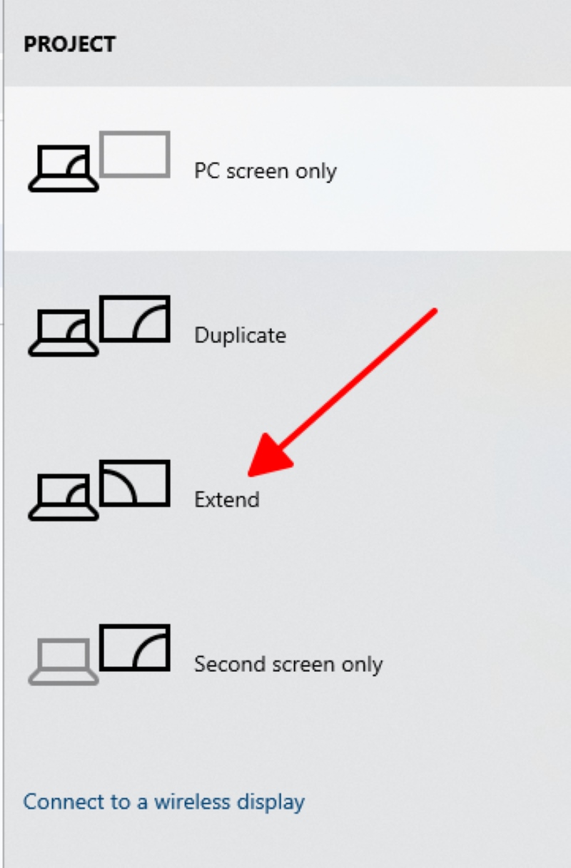 select Extend in Windows laptop PROJECT settings