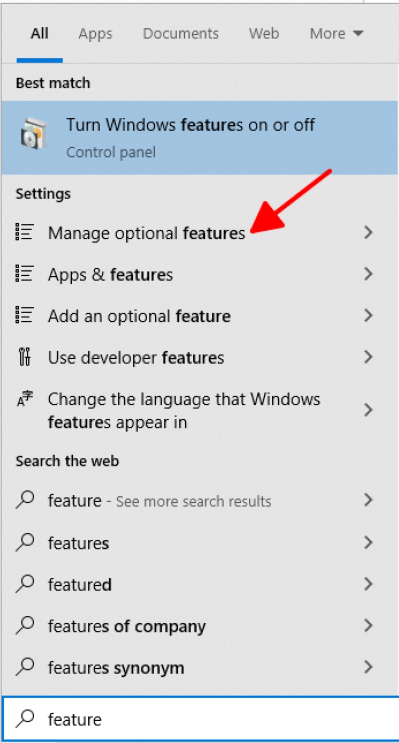 select Turn Windows features on or off option