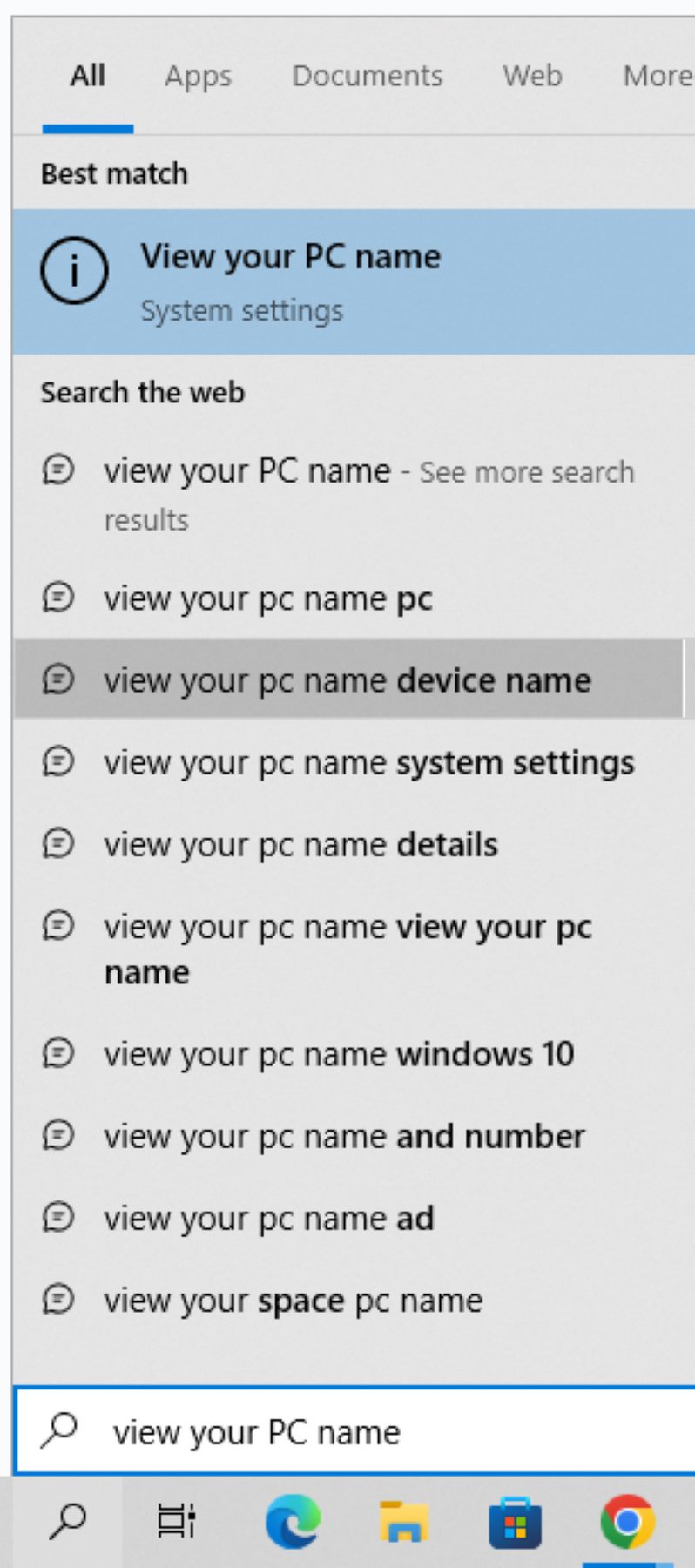 select View your PC name in Windows search settings