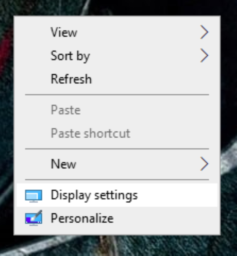 select the Display settings option on Windows PC