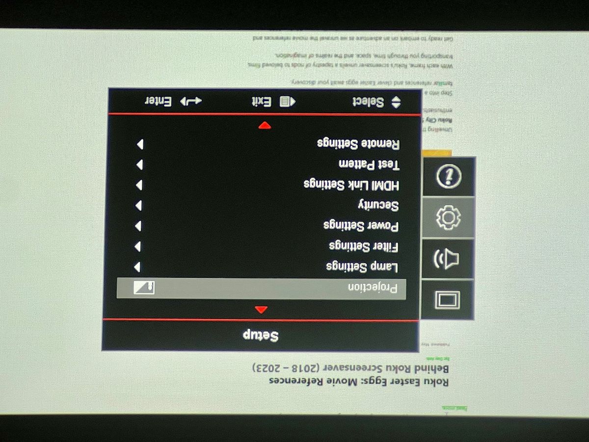 setup menu of an optoma projector, upside down