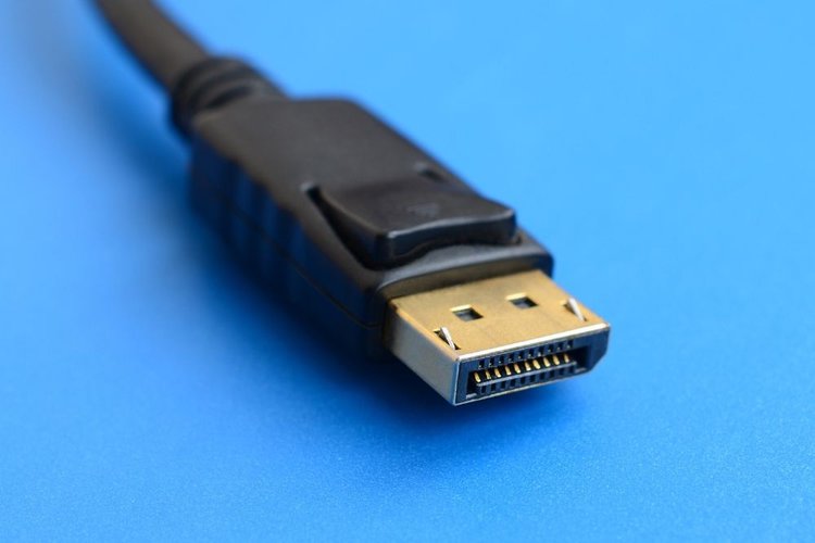 A Close-up of displayport cable on blue background