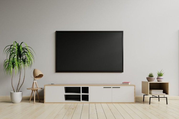 A TV hanging in the living room