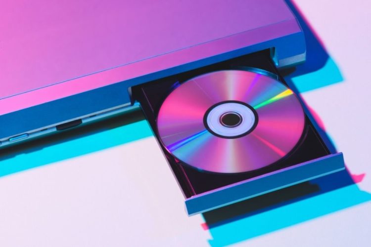 A purple DVD player