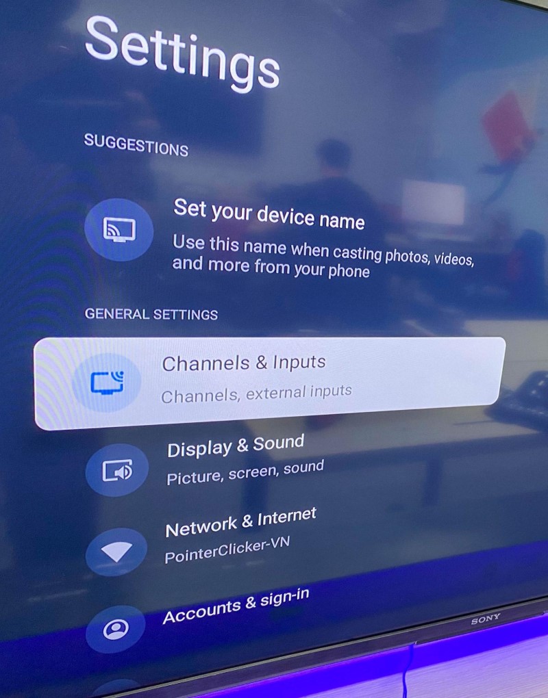 Channels & Inputs settings on Sony TV