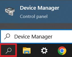 Device Manager control panel being searched on Windows menu