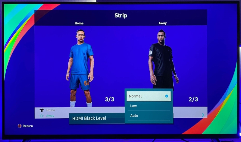 HDMI Black Level is set to Normal on the PES game