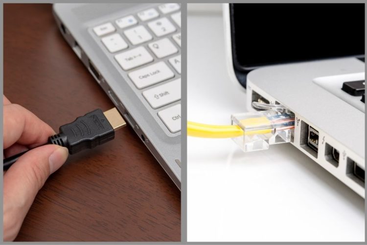HDMI cable vs Ethernet cable plugging into a laptop