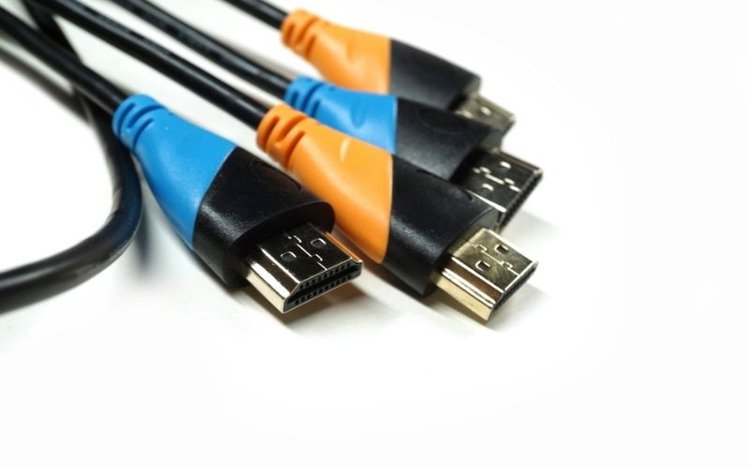 HDMI cables in orange and blue color