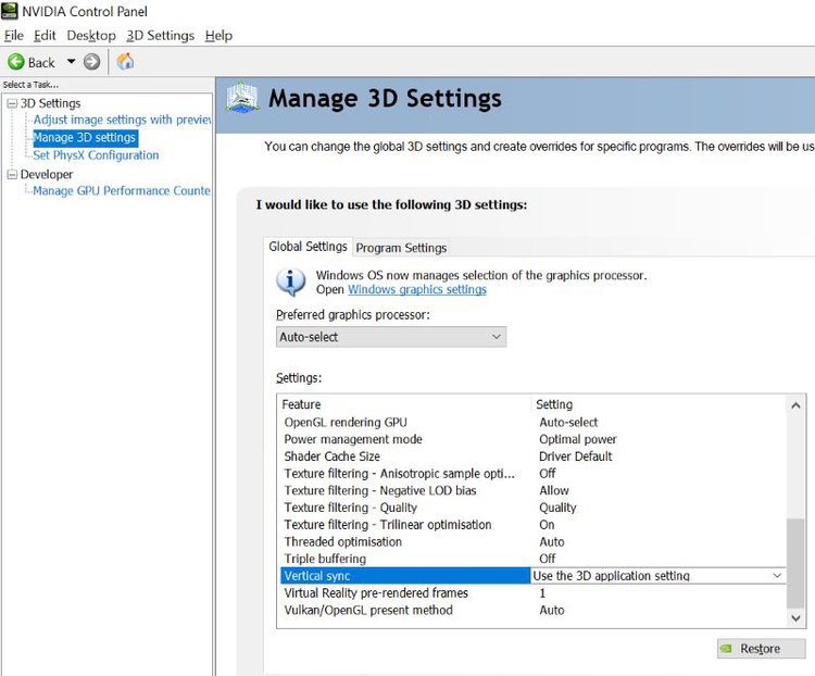 Manage 3D Settings on NVIDIA Control Panel