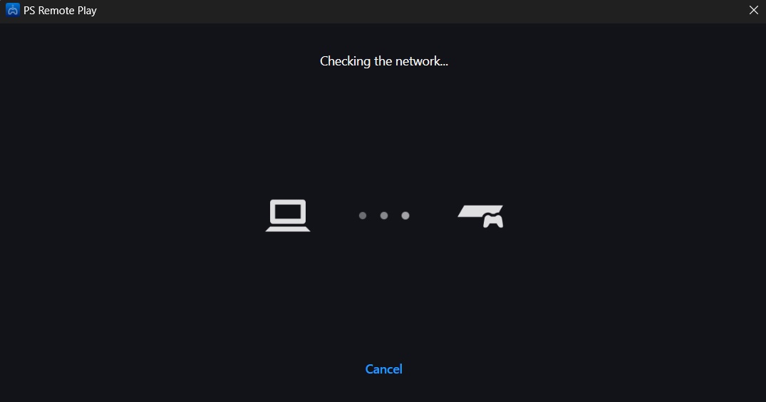 PS remote play app is in linking mode and checking for the network connection