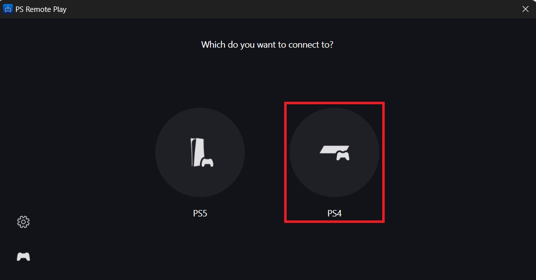 PS remote play app on MacBook prompting to which PS console user wants to connect