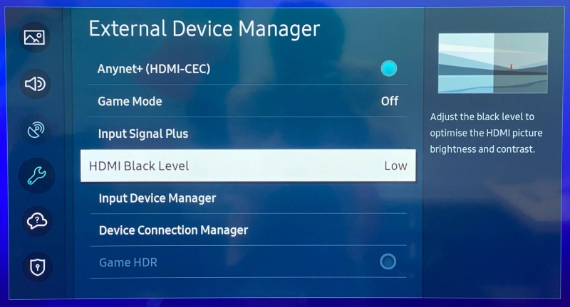 Samsung TV HDMI Black Level setting