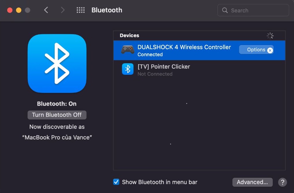 The DualShock PS4 controller's Bluetooth is appearing on MacBook Bluetooth's devices list