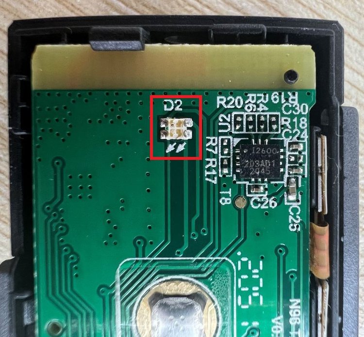 The mainboard of the Norwii N96 laser pointer showing the diode
