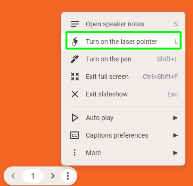 Turn on the laser pointer option in Google Slides