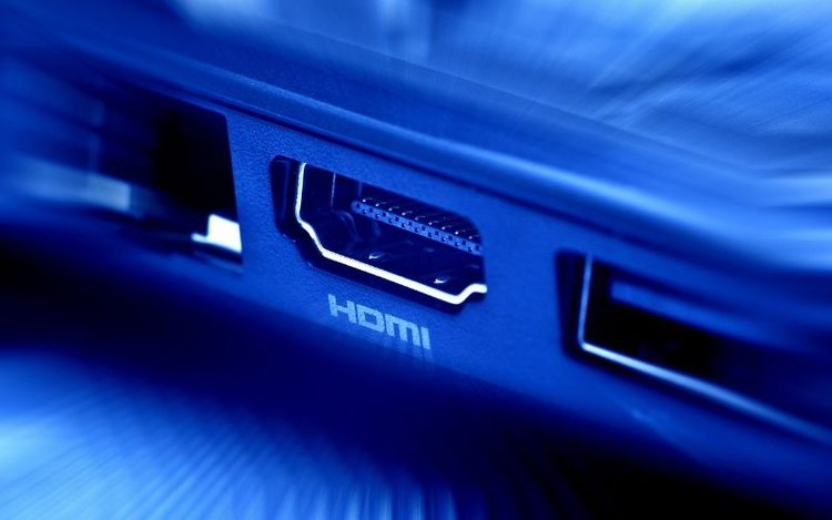 a blue HDMI port