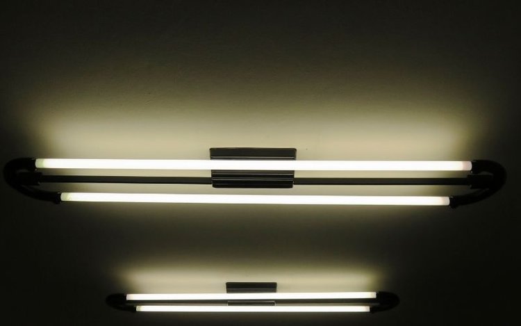 a room with ceiling fluorescent lighting