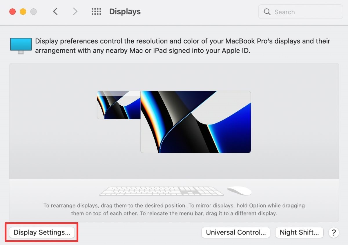 display settings is highlighted on a macbook