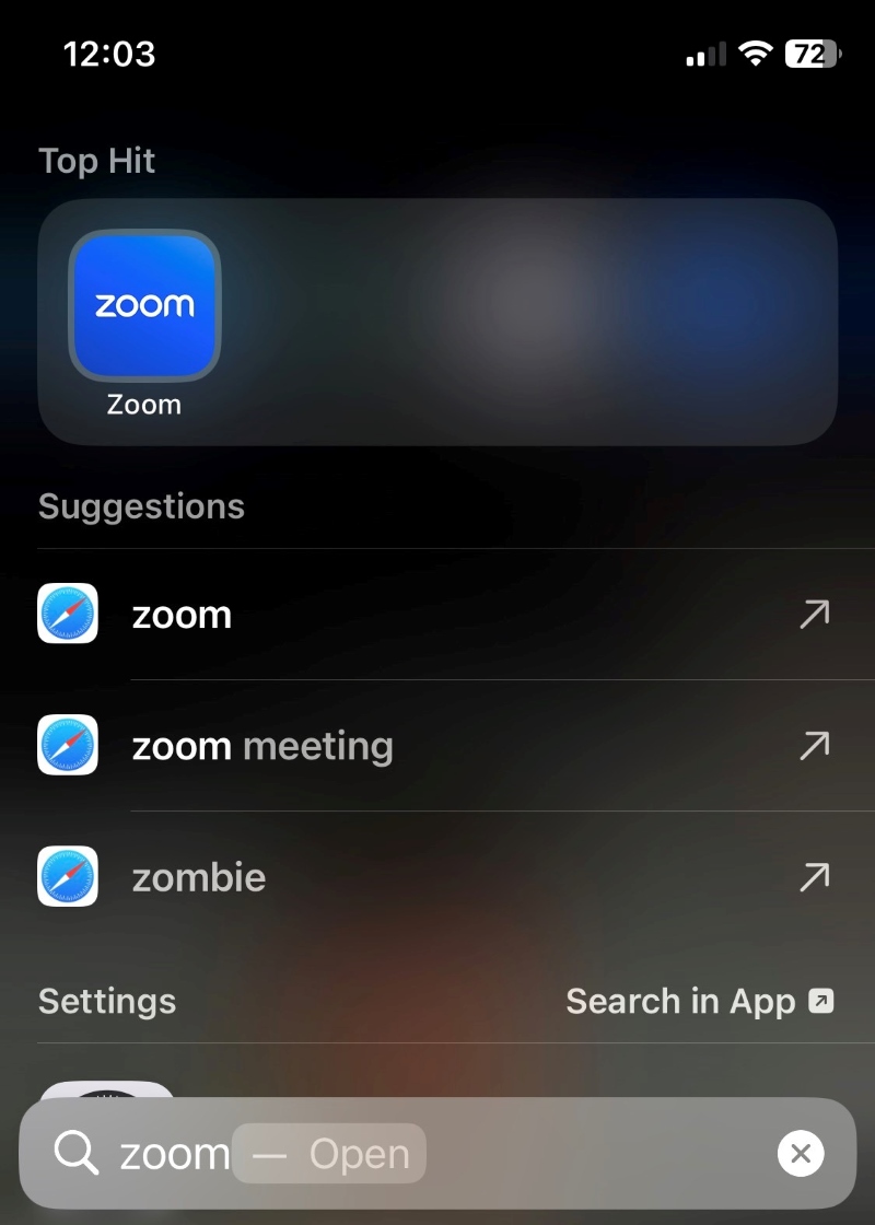find and open the Zoom app on the iPhone