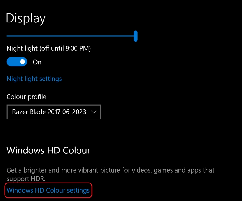 go to Windows HD Colour settings