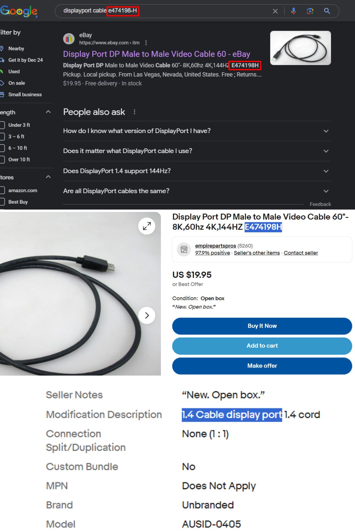 guide to find a displayport cable's version online