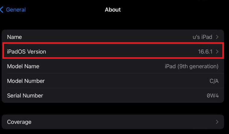 iPad OS is running with the 16.6.1 version