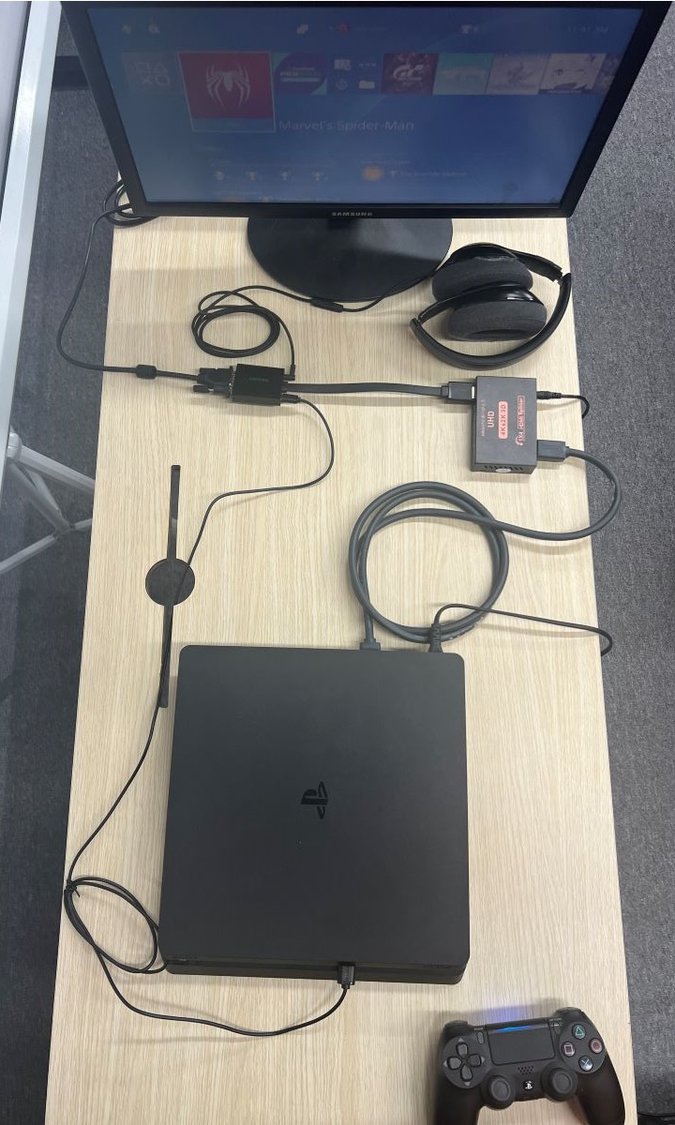 final result of connecting the PS4 console into VGA monitor and beats headphones via the HDMI to VGA adapter 