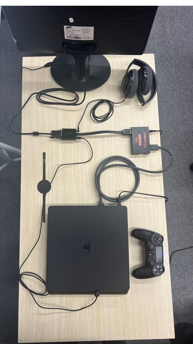 final result of connecting the PS4 console into VGA monitor and beats headphones via the HDMI to VGA adapter 