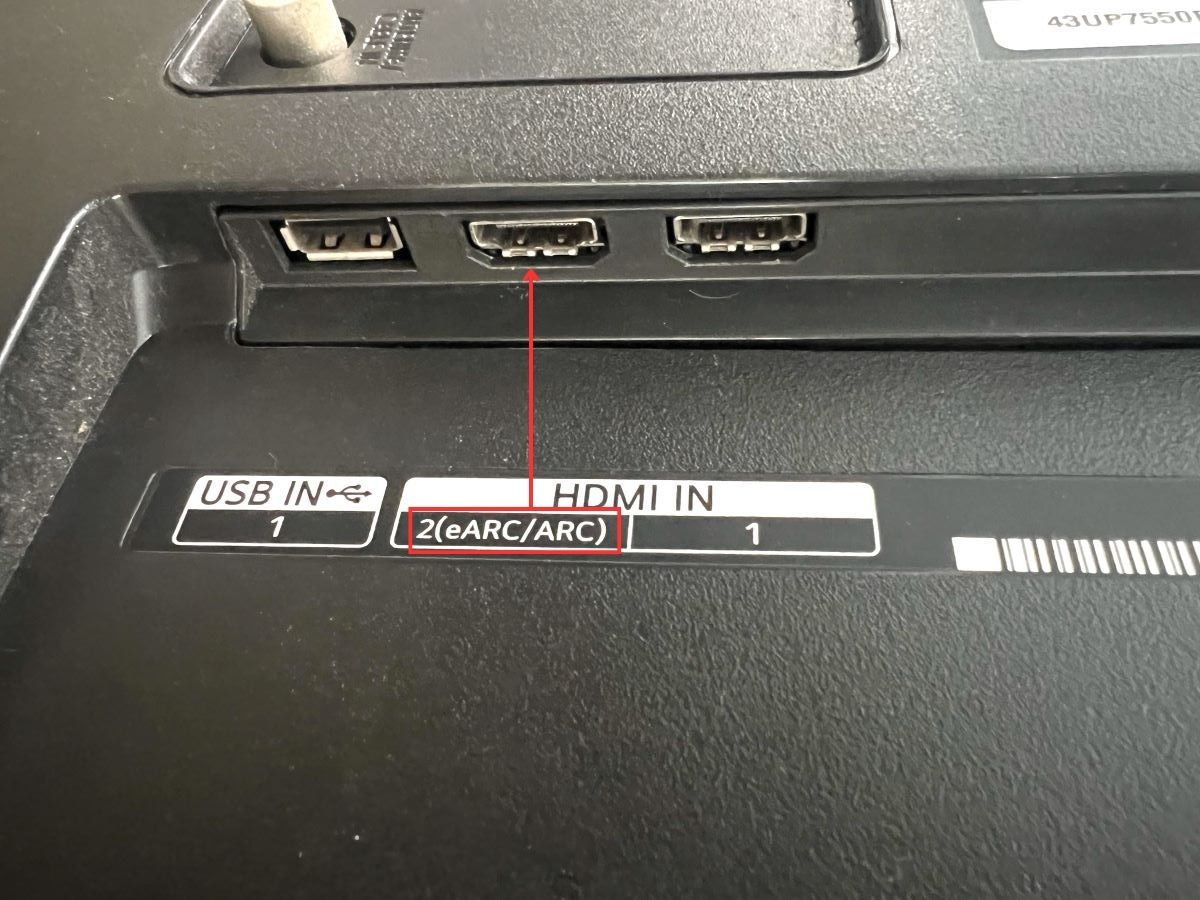 lg tv's ports, hdmi arc label is highlighted