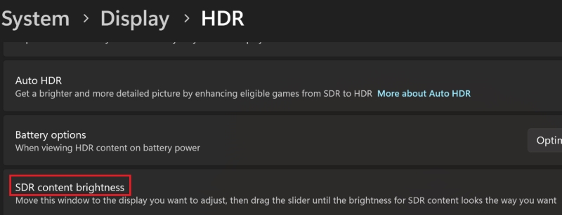 navigate to SDR content brightness in Windows 11