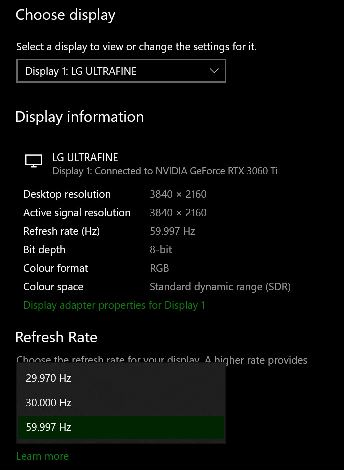 refresh rate list of a pc