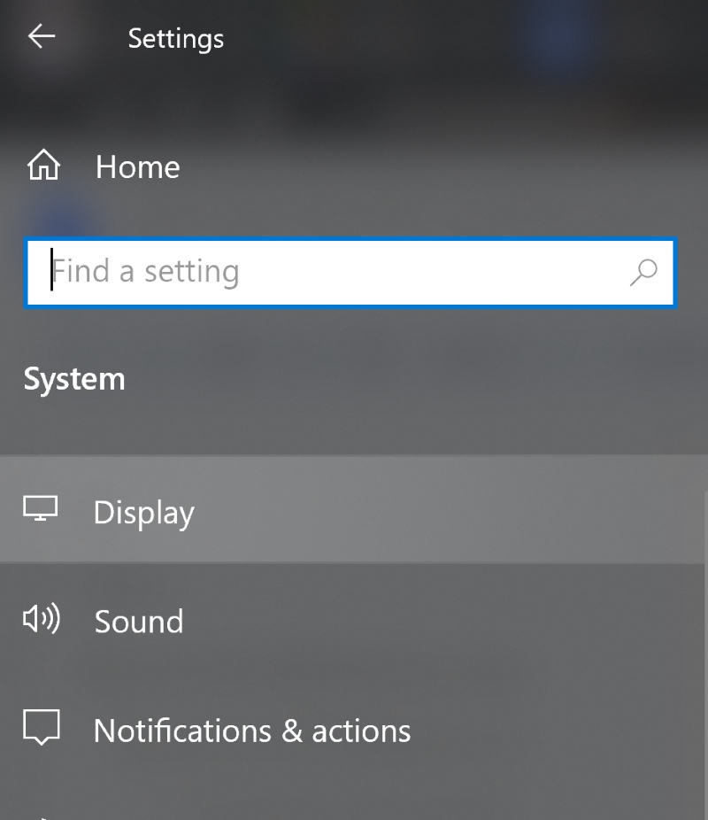select Display in Windows settings
