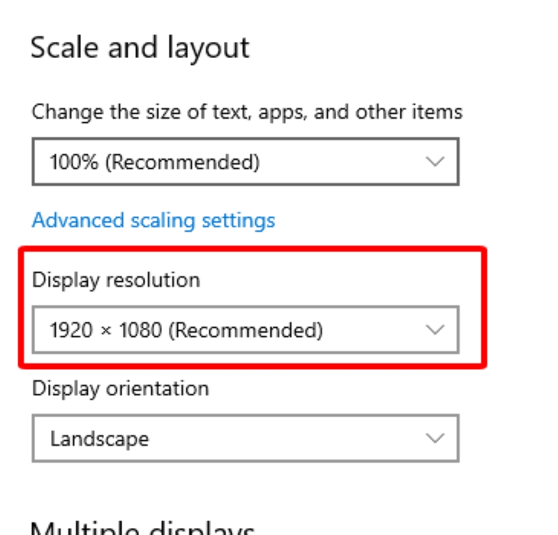select Display resolution settings on Windows PC