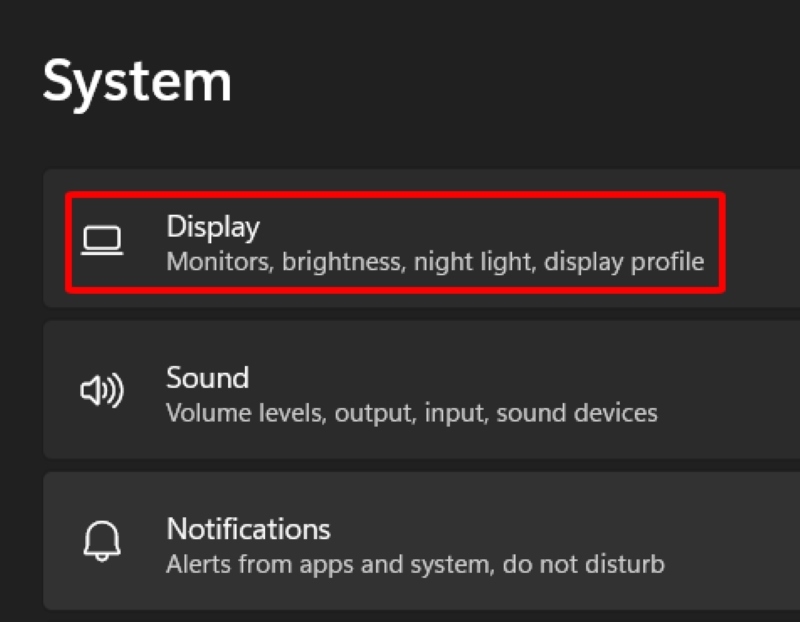 select Display settings in Windows 11