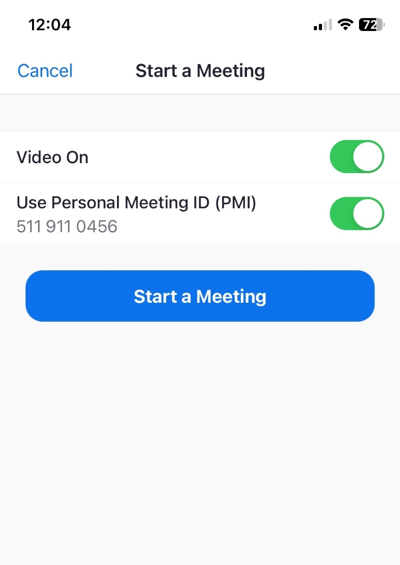 select the Start a Meeting button on the Zoom mobile app