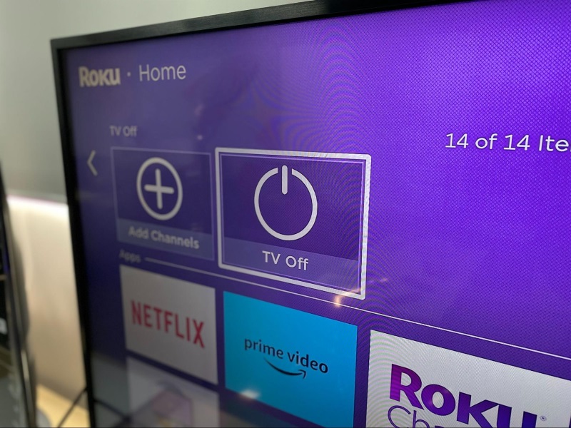 select the TV Off option on the Roku screen
