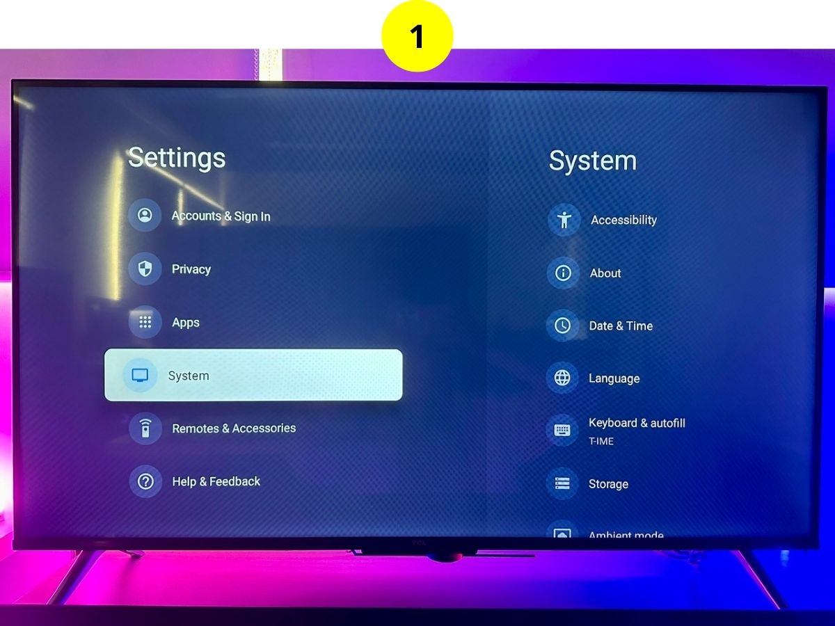 step 1 - open settings and go to system on a tcl tv