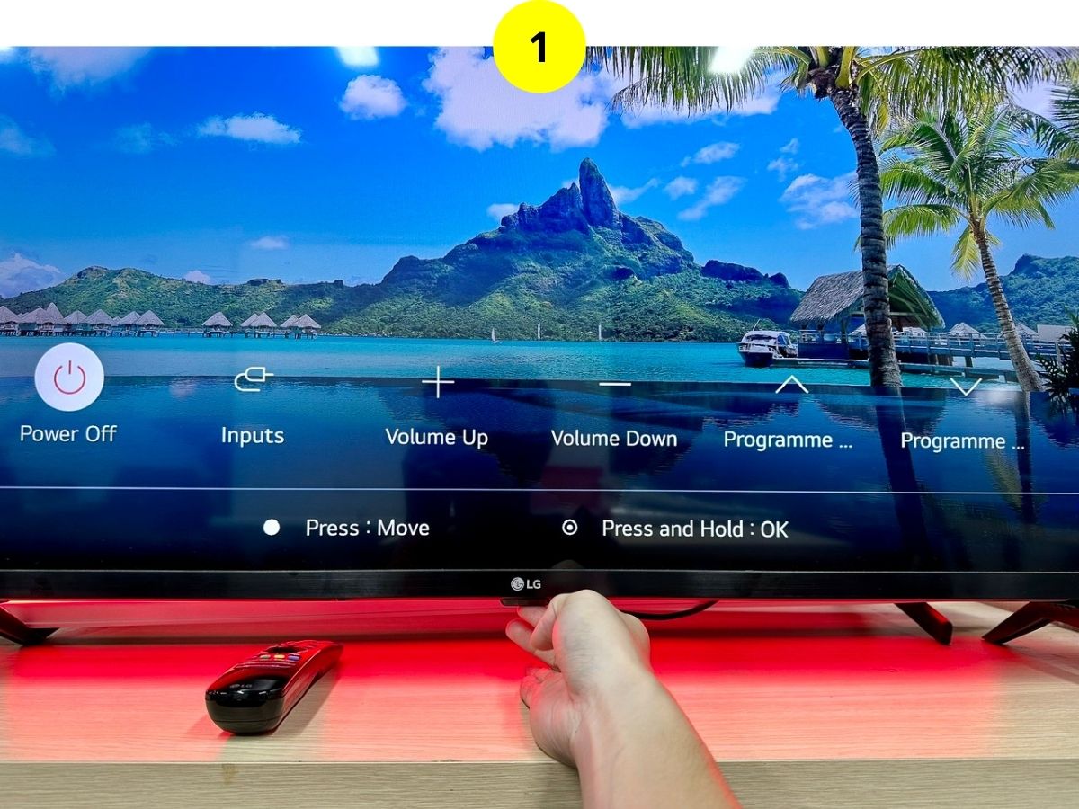 step 1 - press the power button on an lg tv to show up the quick menu