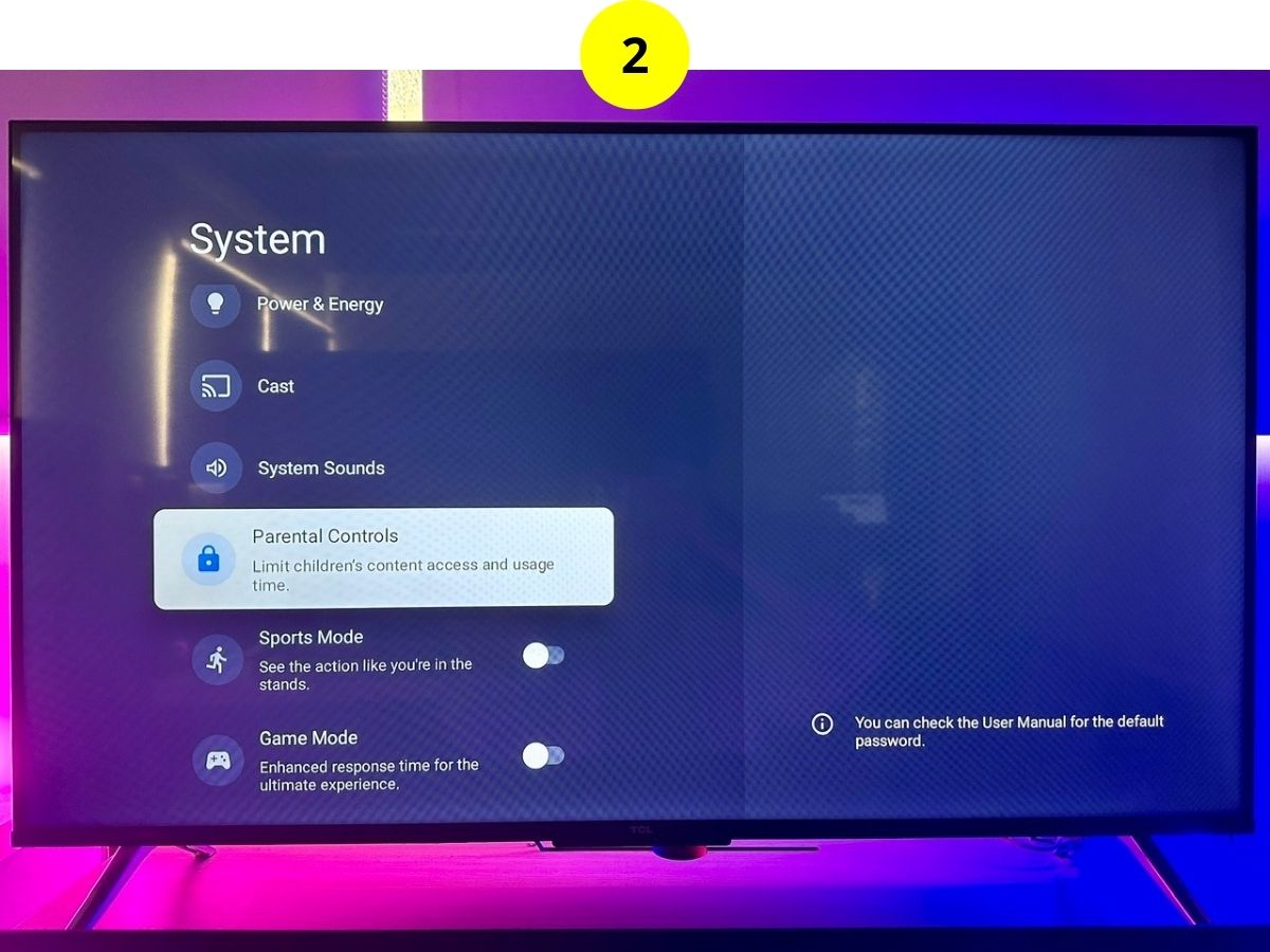 step 2 - Navigate to Parental Controls on a tcl tv