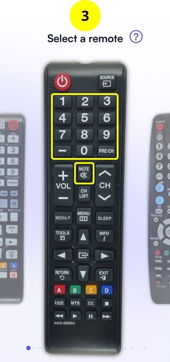 step 3 - select the remote model with the Mute & Number buttons