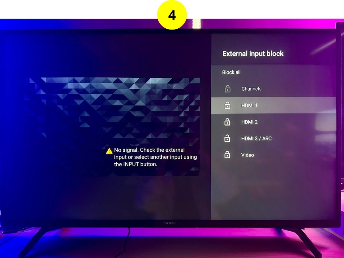 step 4 - unlock the desired input on a sony tv