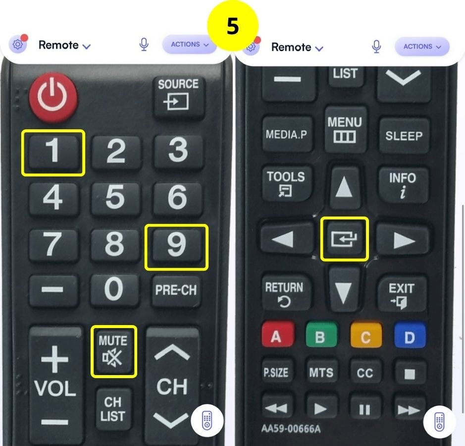 step 5 - press mute 119 ok on the remote app to open the hotel mode of samsung tv