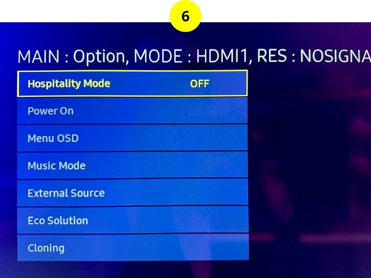 step 6 - turn off hospitality mode on a samsung tv
