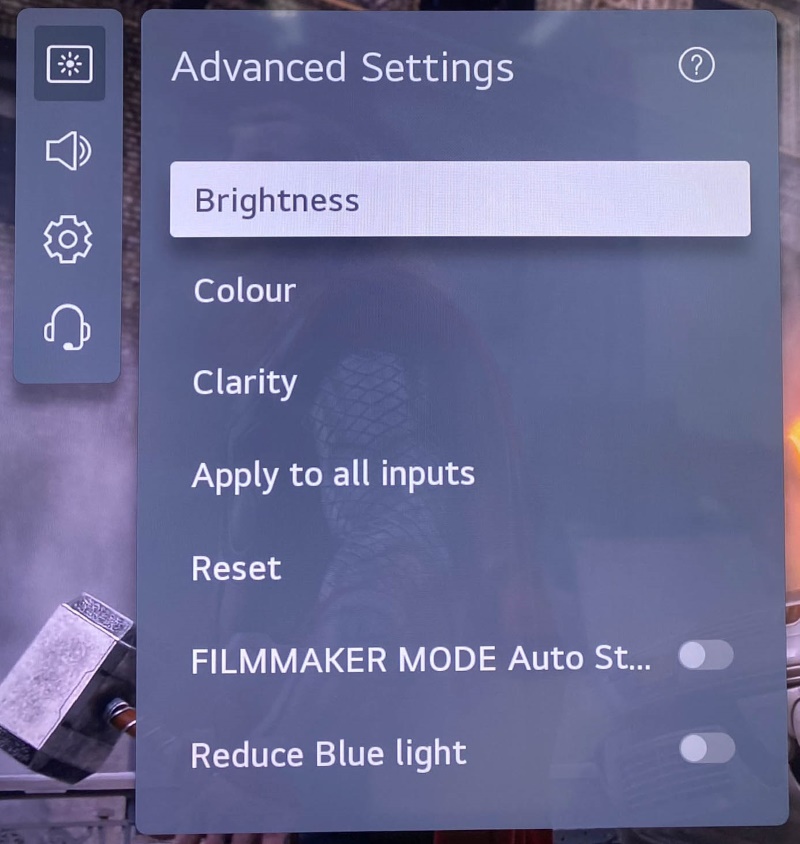 the Brightness option on LG TV Display Advanced Settings