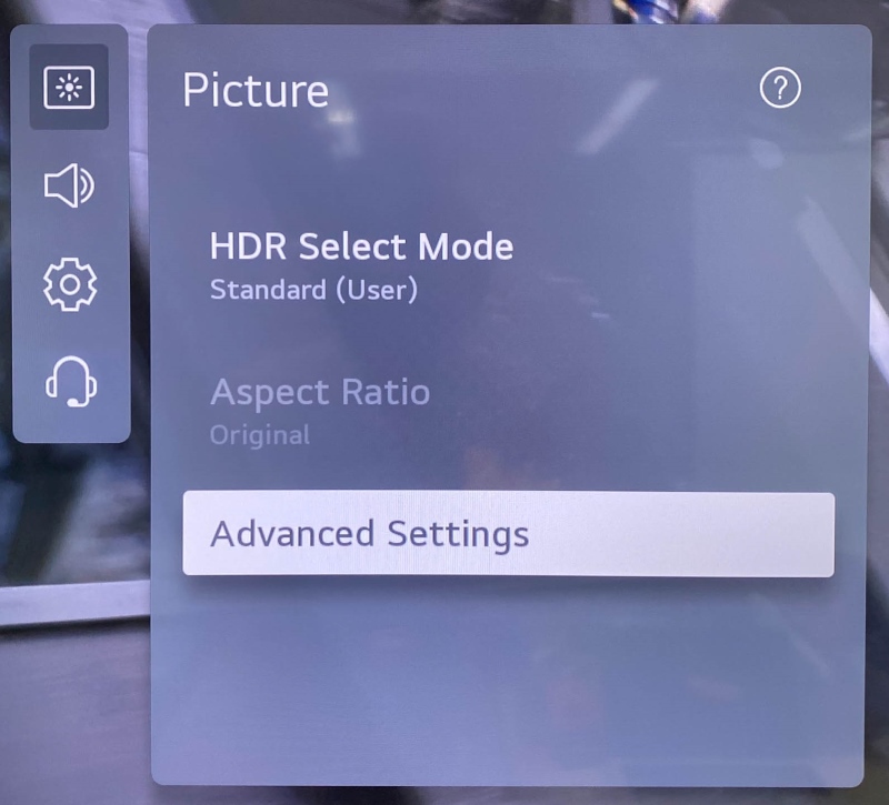 the Picture Advanced Settings option on LG TV