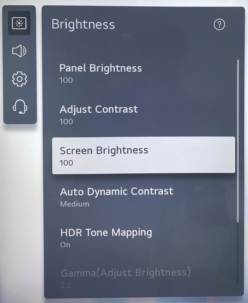 the Screen Brightness option on LG TV Brightness settings