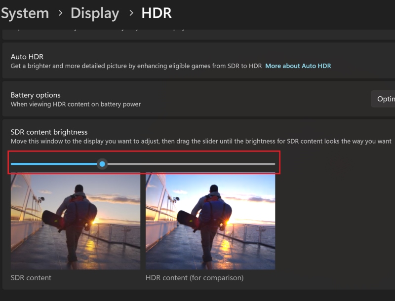 the scaler to adjust SDR or HDR content brightness in Windows 11