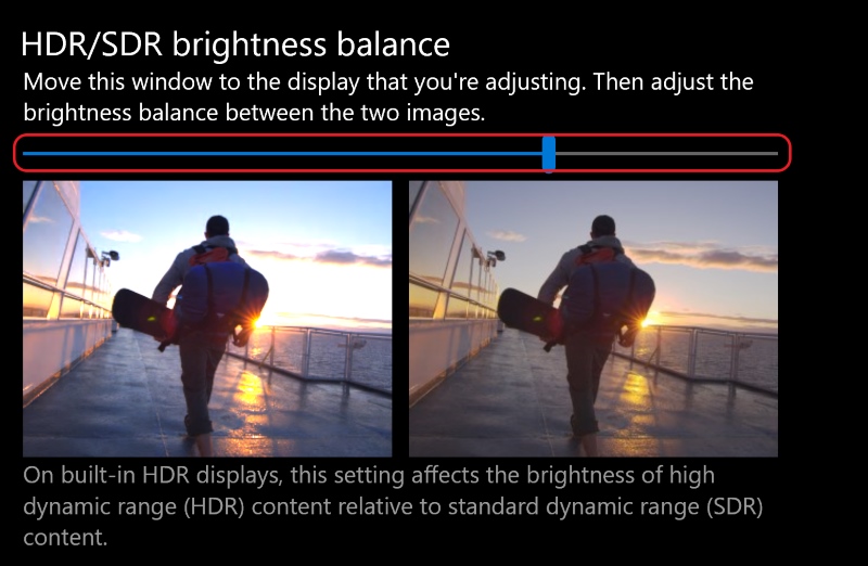 the scaler to adjust the HDR or SDR brightness balance in Windows 10